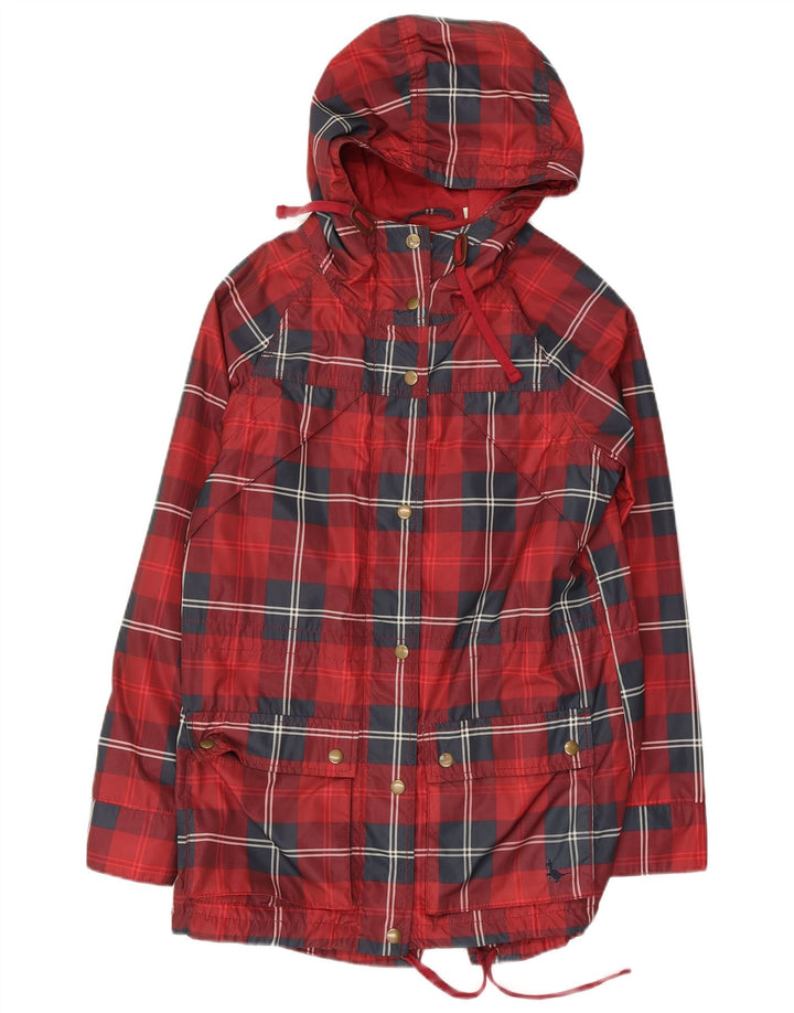 JACK WILLS Kvinder Oversized Hætte Regnjakke UK 6 XS Rød Ternet Polyester