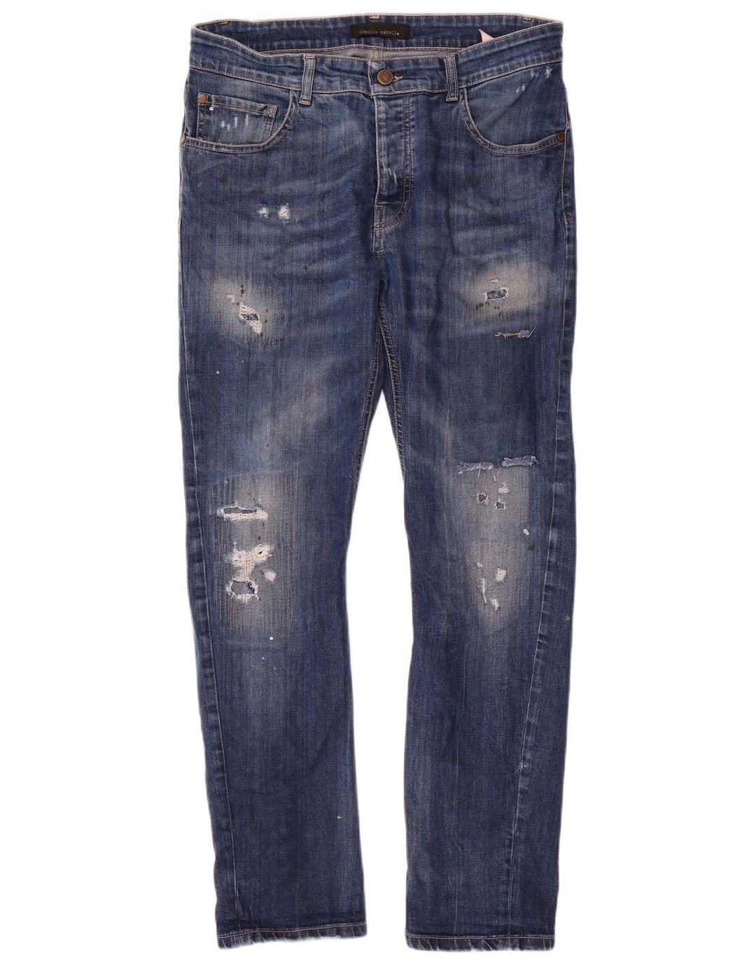 Frankie Morello Herre Distressed Slim Jeans W34 L29 Blå Bomuld
