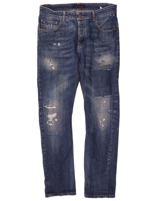 Frankie Morello Herre Distressed Slim Jeans W34 L29 Blå Bomuld