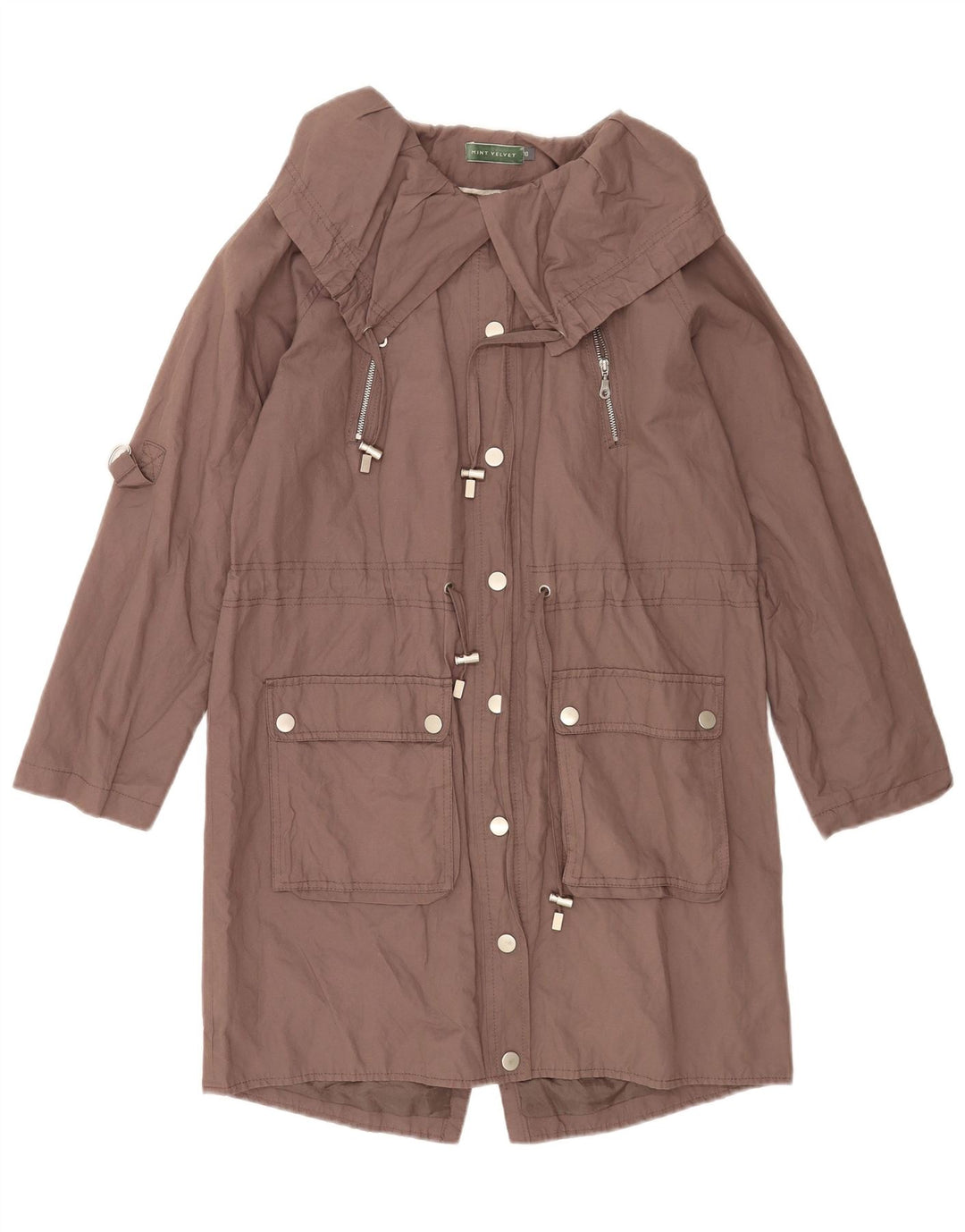 MINT VELVET Dame Oversized Parka Jacket UK 10 Small Brown Bomuld