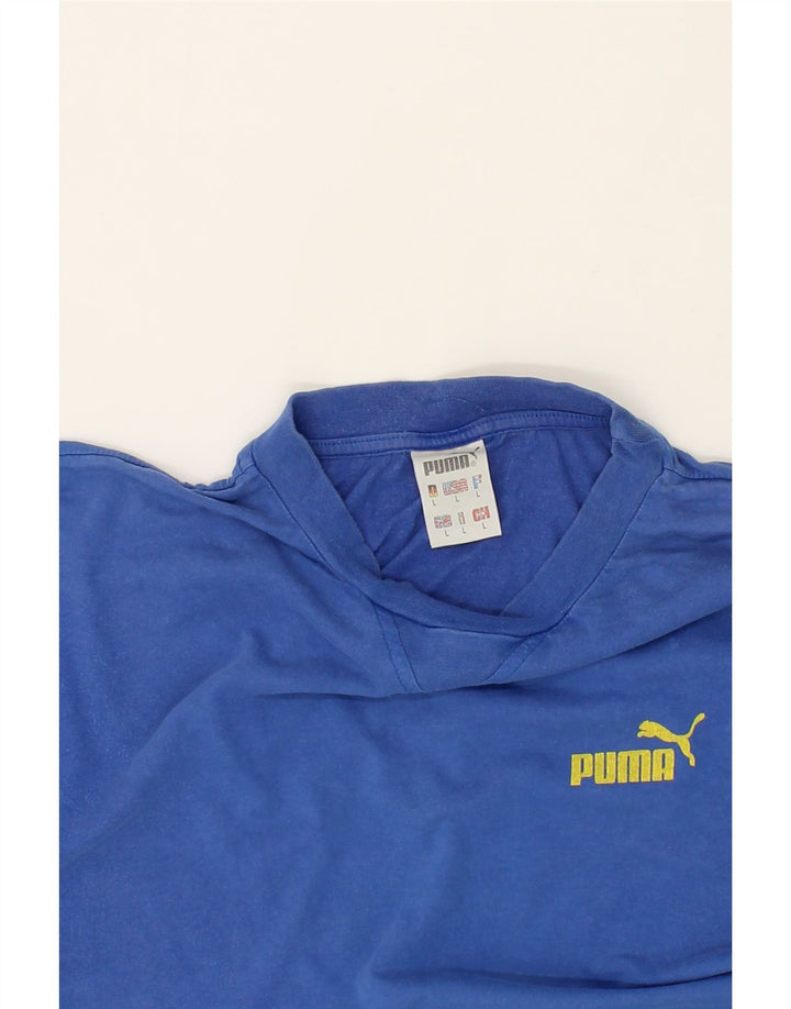 PUMA Mens Graphic T-Shirt Top Large Blue Colourblock Vintage Puma and Second-Hand Puma from Messina Hembry 