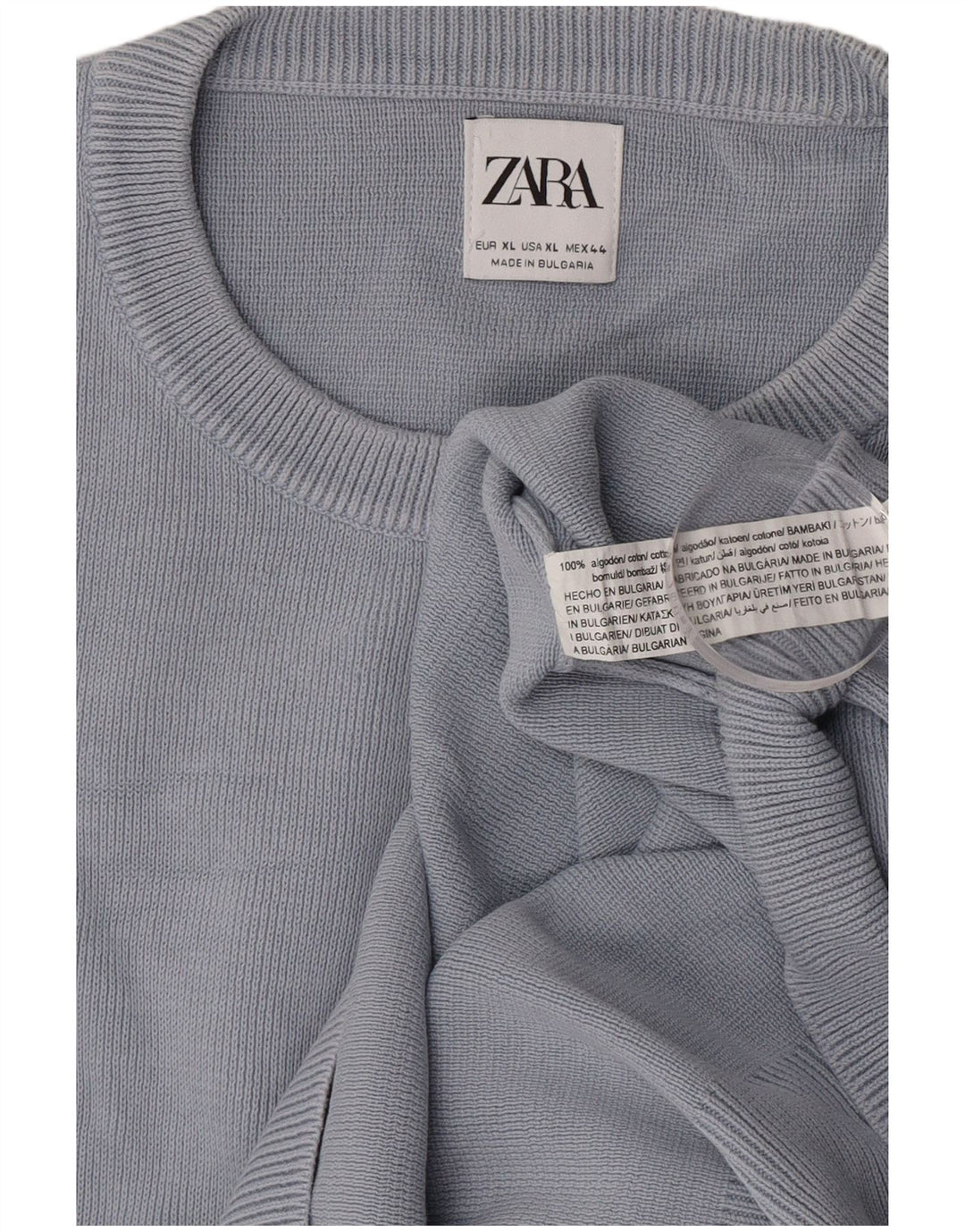 Zara Herre sweater med rund hals XL Grå bomuld