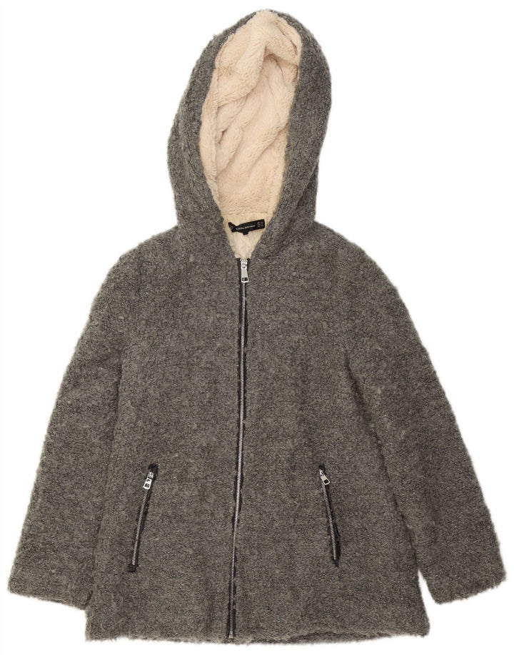 Zara oversized bomberjakke med hætte til kvinder, UK 6 XS Grå polyester