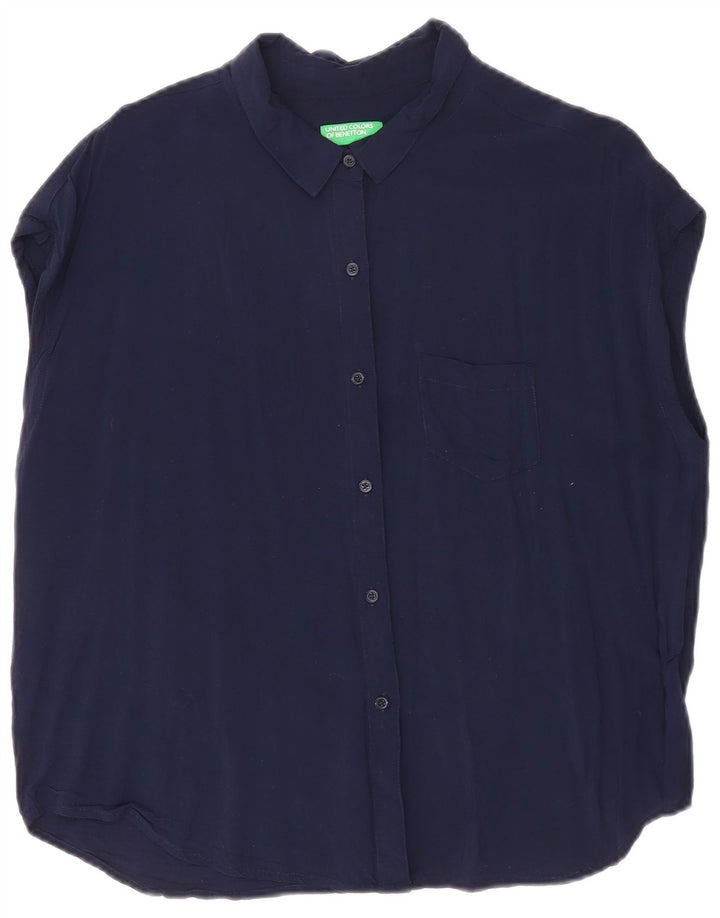 BENETTON Kortærmet oversized skjorte til kvinder UK 14 Medium Navy Blue