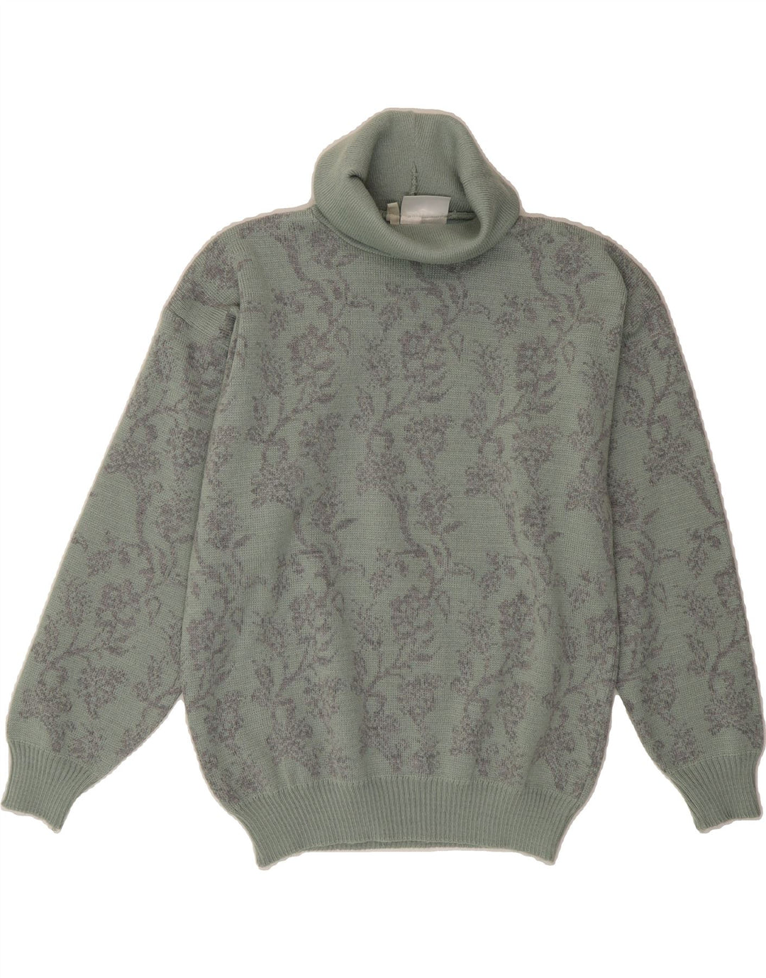 NOUVA MODA Womens Roll Neck Jumper Sweater EU 40 Medium Green Floral Vintage Nouva Moda and Second-Hand Nouva Moda from Messina Hembry 