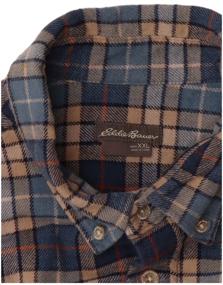 EDDIE BAUER Flanellskjorte til mænd 2XL blå ternet bomuld