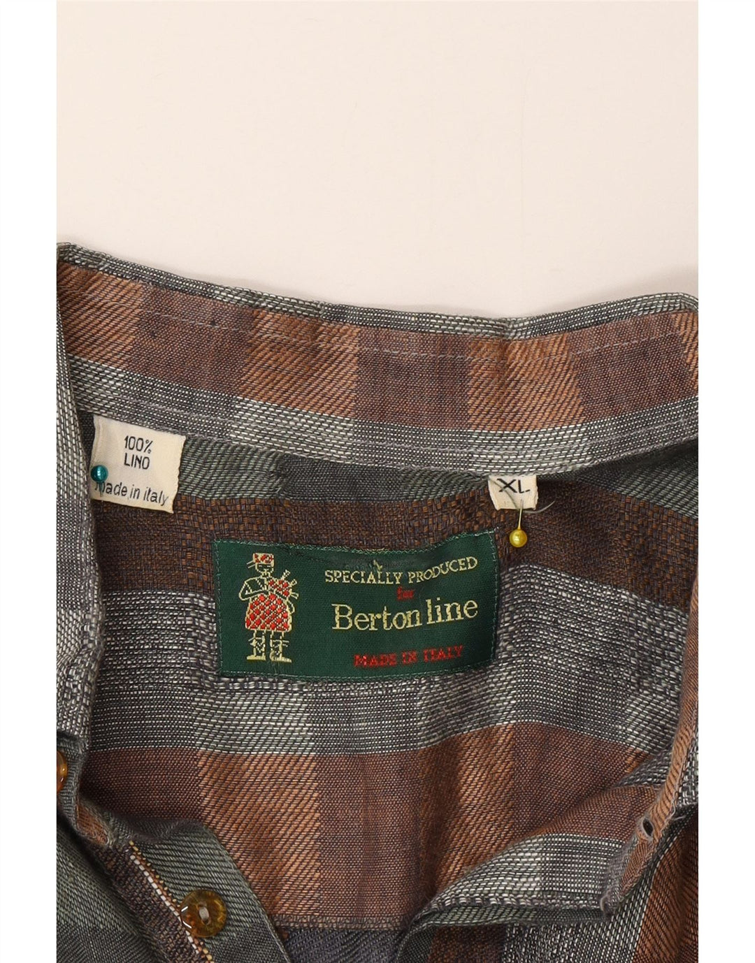 Vintage kortærmet herretrøje XL flerfarvet ternet linned