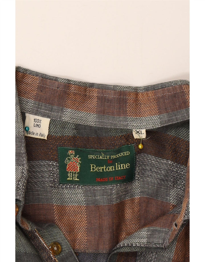 Vintage kortærmet herretrøje XL flerfarvet ternet linned