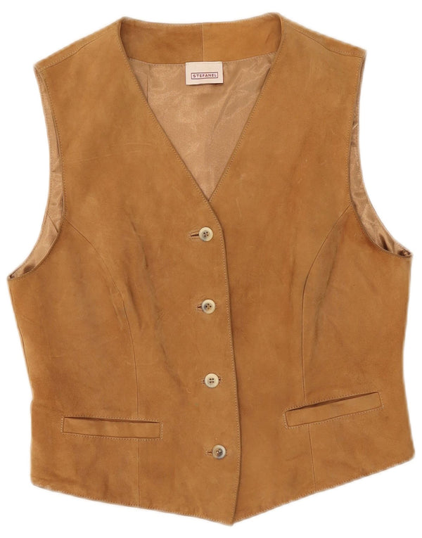 Stefanel Dame ruskindsvest UK 12 Medium Beige Læder