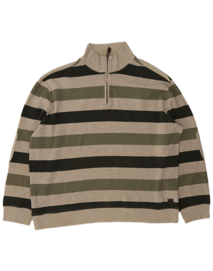 Marks & Spencer Herre Blue Harbor Zip Neck Jumper Sweater Stor Khaki