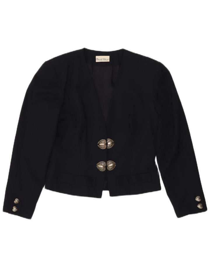 FRANK USHER Womens Crop Open Blazer Jacket UK 8 Small Navy Blue Polyester