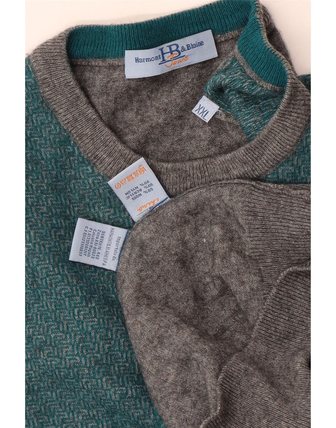 Harmont & Blaine Herre Crew Neck Jumper Sweater 2XL Grå Colourblock Uld