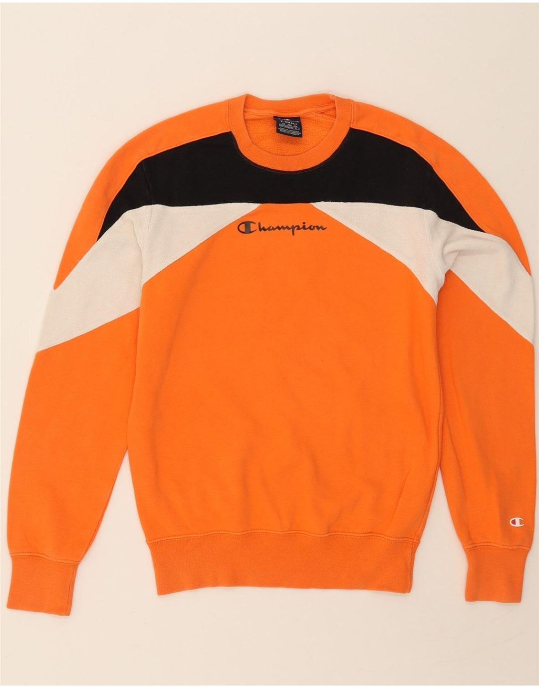 CHAMPION Mens Sweatshirt Jumper XS Orange Colourblock Cotton Vintage Champion and Second-Hand Champion from Messina Hembry 
