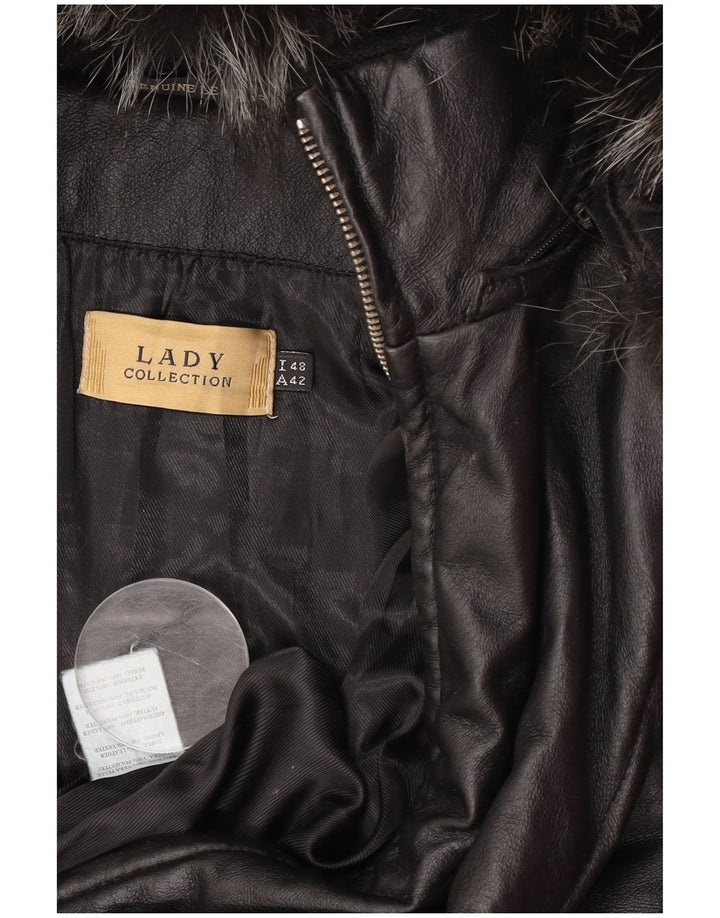 Vintage dame hætte læderjakke IT 48 XL sort læder