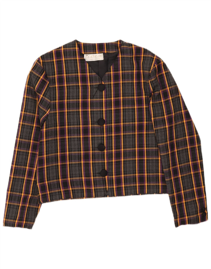 VINTAGE Womens Crop 4 Button Blazer Jacket UK 12 Medium Grey Check