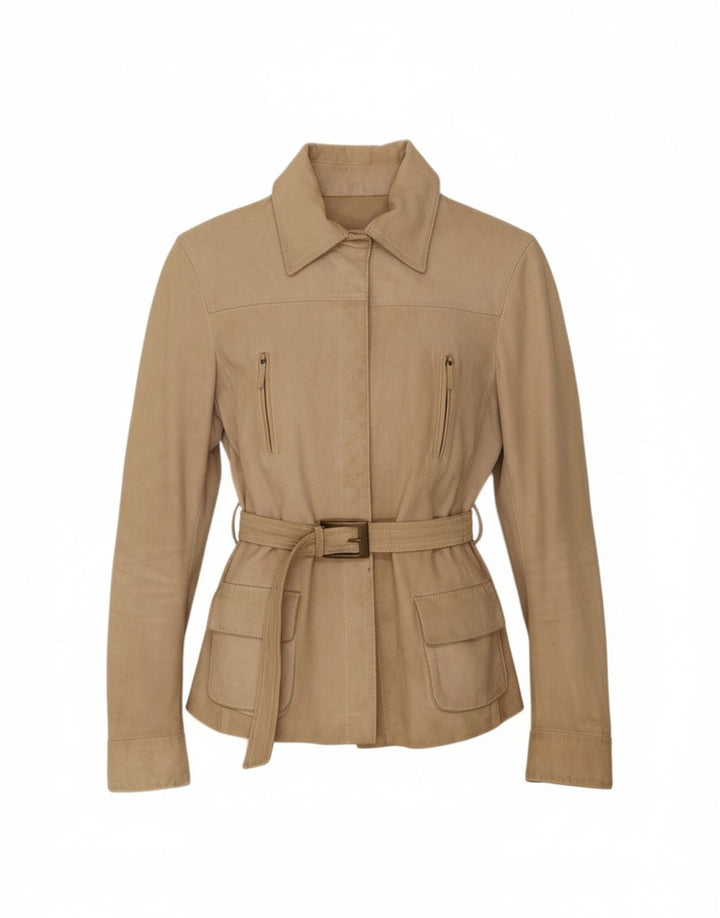 ALYSI Womens Suede Jacket IT 44 Medium Beige Leather