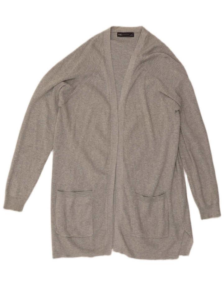 Marks & Spencer Dame Longline Open Cardigan Sweater UK 14 Medium Grey
