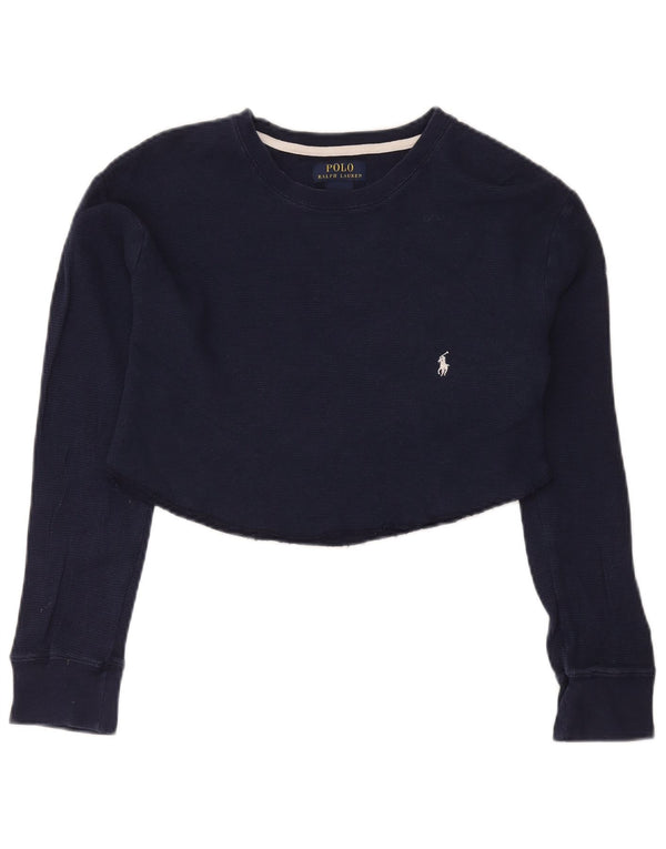Polo Ralph Lauren Dame Crop Top Langærmet UK 18 XL Navy Blue Bomuld