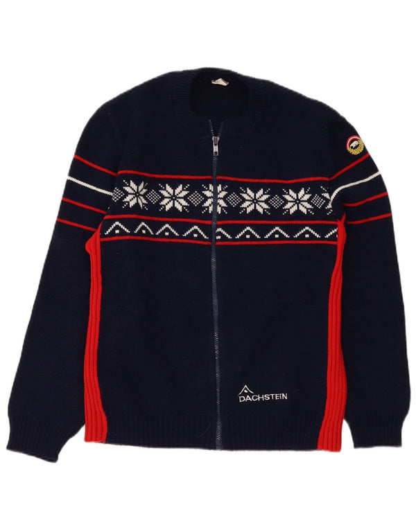 Vintage herre cardigan sweater Medium Navy Blue Fair Isle polyakryl