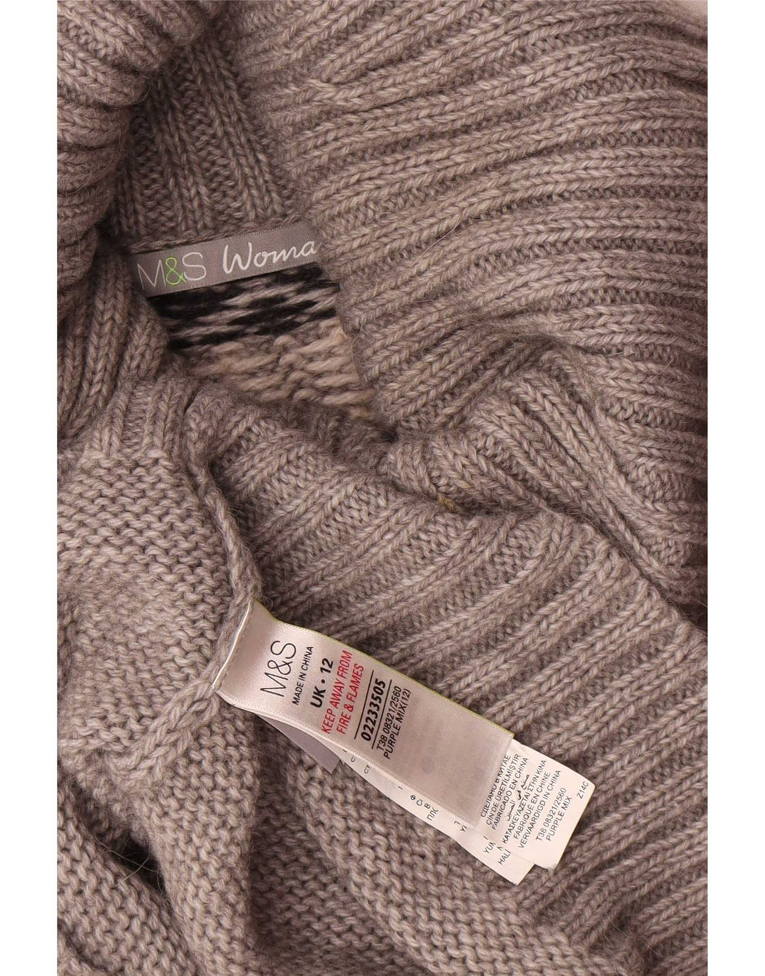 Marks & Spencer Dame Rullehalstrøje trøje UK 12 Medium Grey Fair Isle
