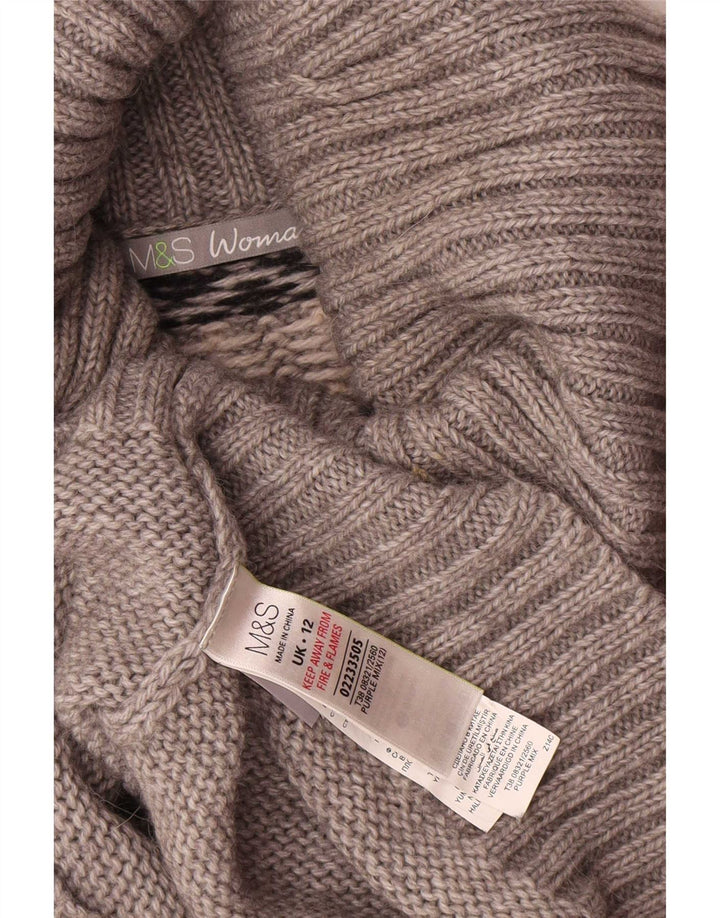 Marks & Spencer Dame Rullehalstrøje trøje UK 12 Medium Grey Fair Isle
