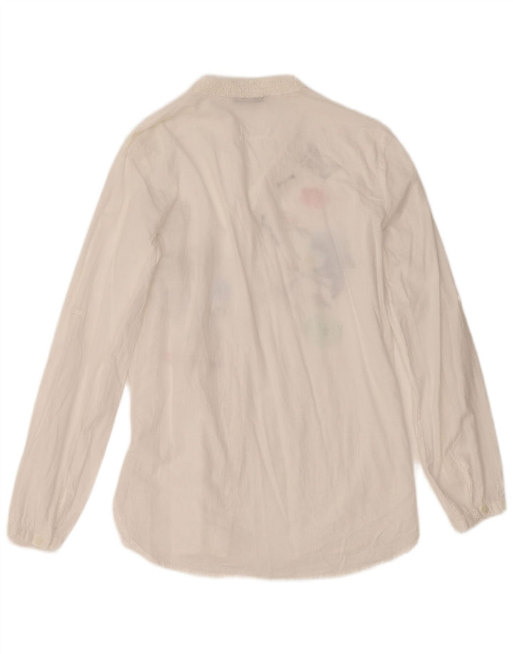 Desigual Dame grafisk skjorte bluse UK 10 Small White