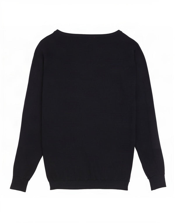 Guess Dame Grafisk Boat Neck Jumper Sweater UK 14 Medium Navy Blue
