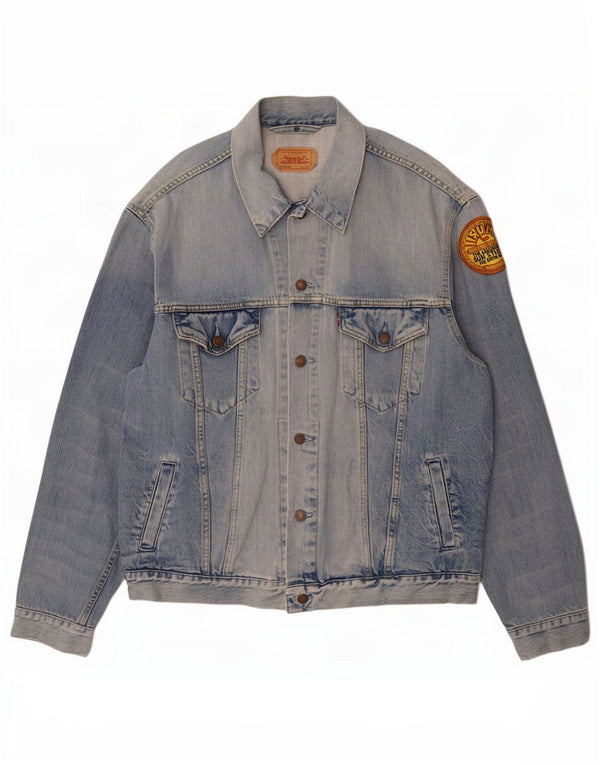 Levi's Herre Acid Wash Graphic Denim Jacket UK 42 XL Blue Cotton
