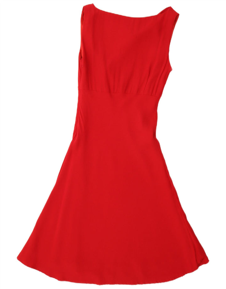 Monsoon Dame Ærmeløs A-Line Kjole UK 12 Medium Rød Viscose