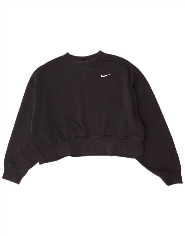 Nike Womens Crop Oversized Sweatshirt Jumper UK 10 Small Black Bomuld
