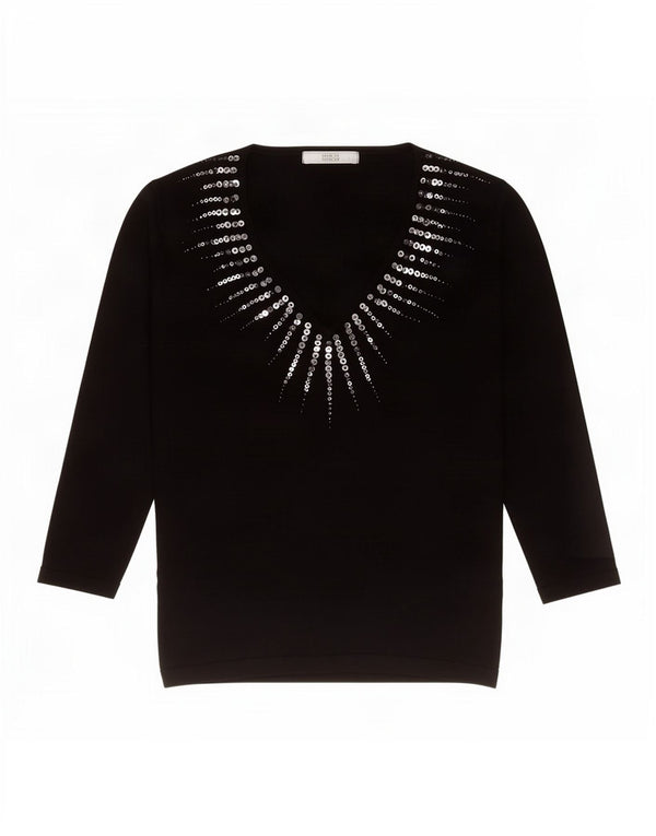 Marks & Spencer Dame Top 3/4 ærme UK 10 Small Black Viscose