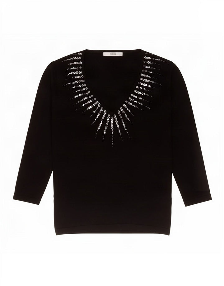Marks & Spencer Dame Top 3/4 ærme UK 10 Small Black Viscose