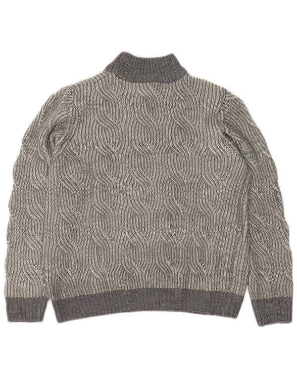 Vintage Mens Turtle Neck Jumper Sweater UK 40/42 Medium Grey Geometric