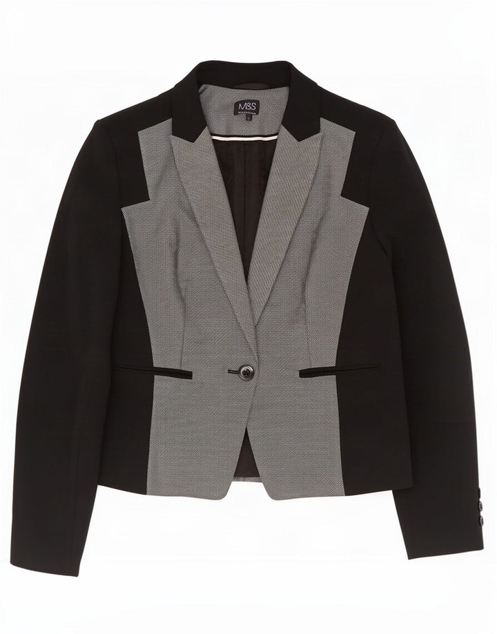 Marks & Spencer Dame 1-knaps blazerjakke UK 14 Stor sort farveblok
