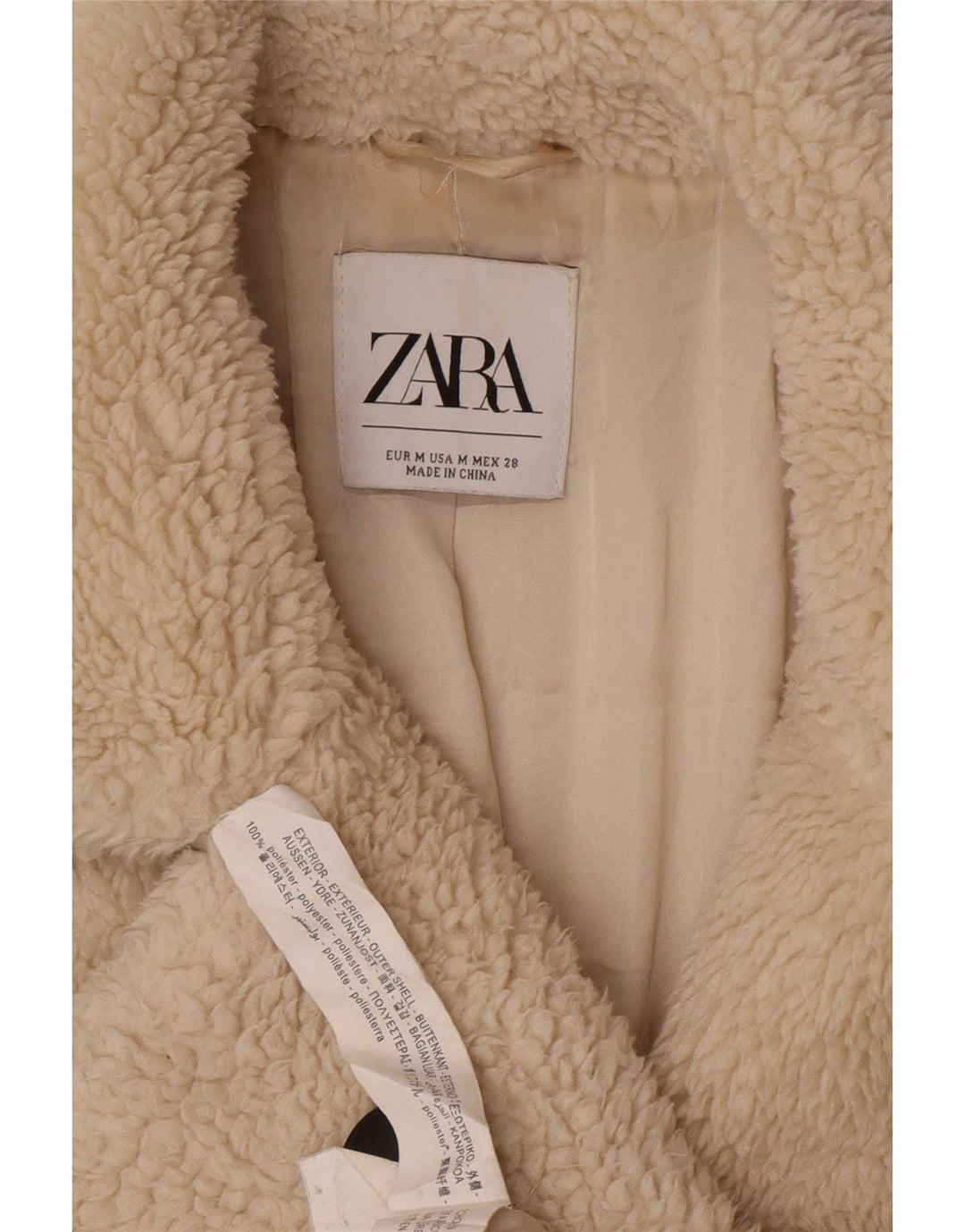 Zara Dame Teddy Bear Dobbeltradet Frakke UK 14 Medium Off White