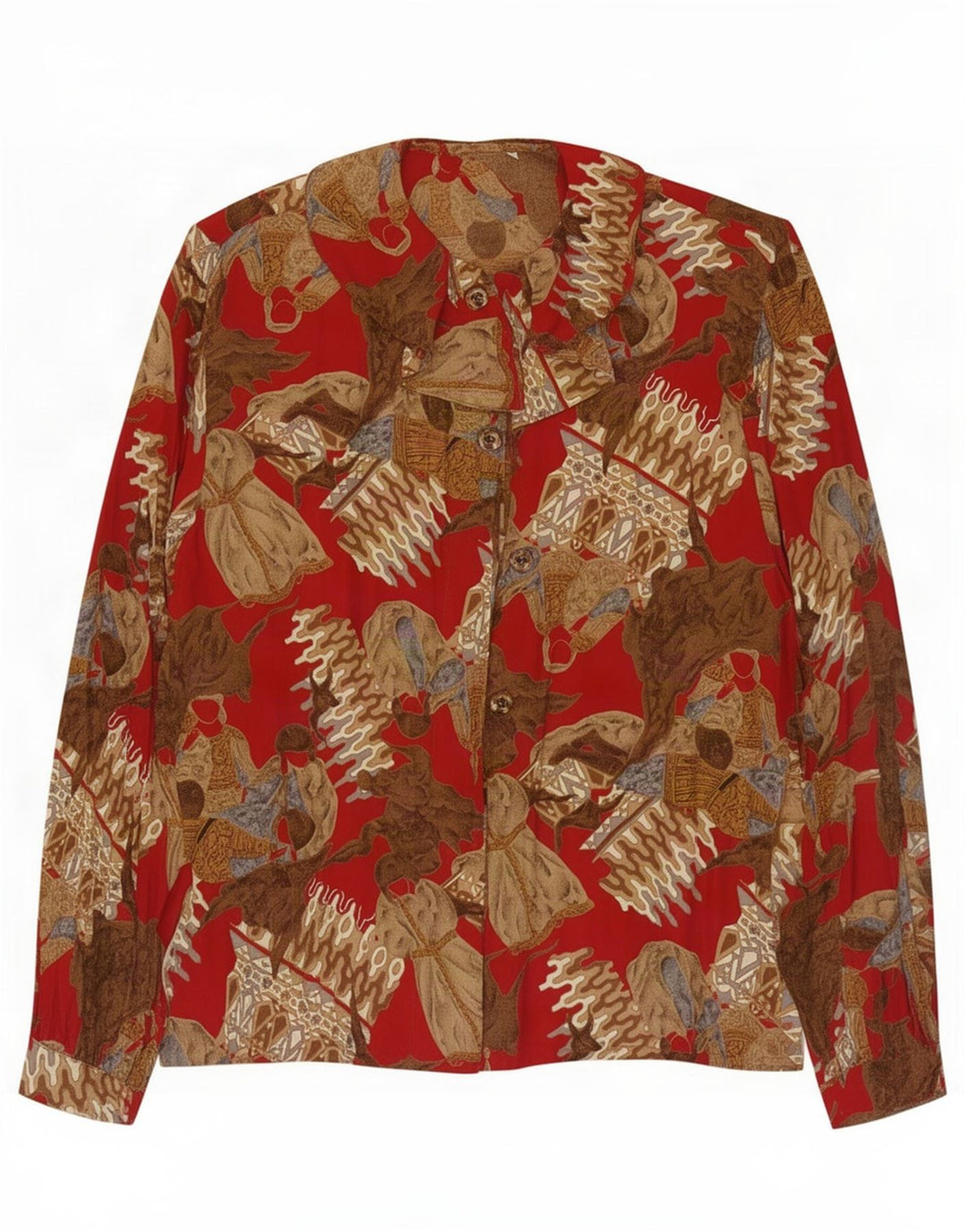 Vintage oversized skjortebluse til kvinder UK 10 Lille rød farveblok