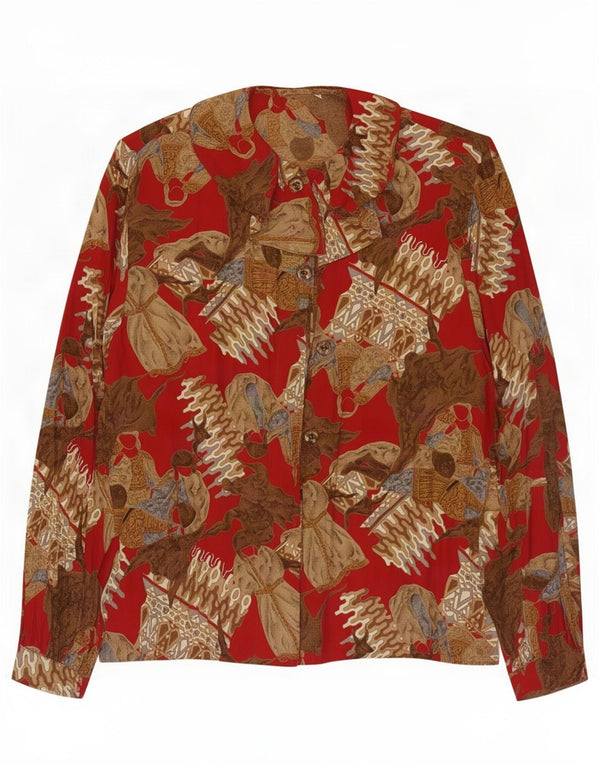 Vintage oversized skjortebluse til kvinder UK 10 Lille rød farveblok