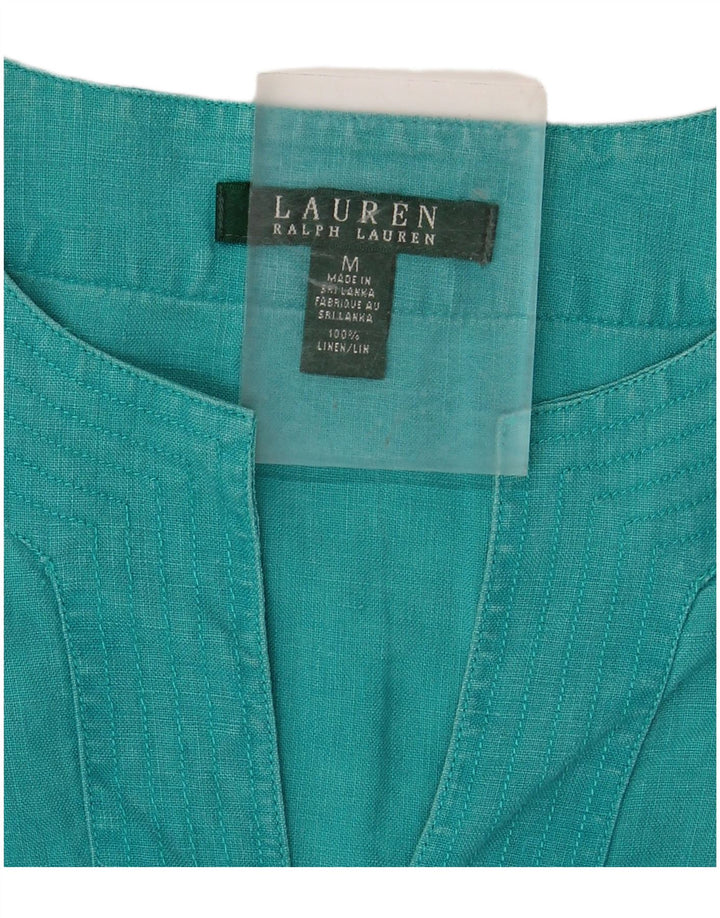 RALPH LAUREN Dame langærmet bluse Top UK 14 Medium turkis hør