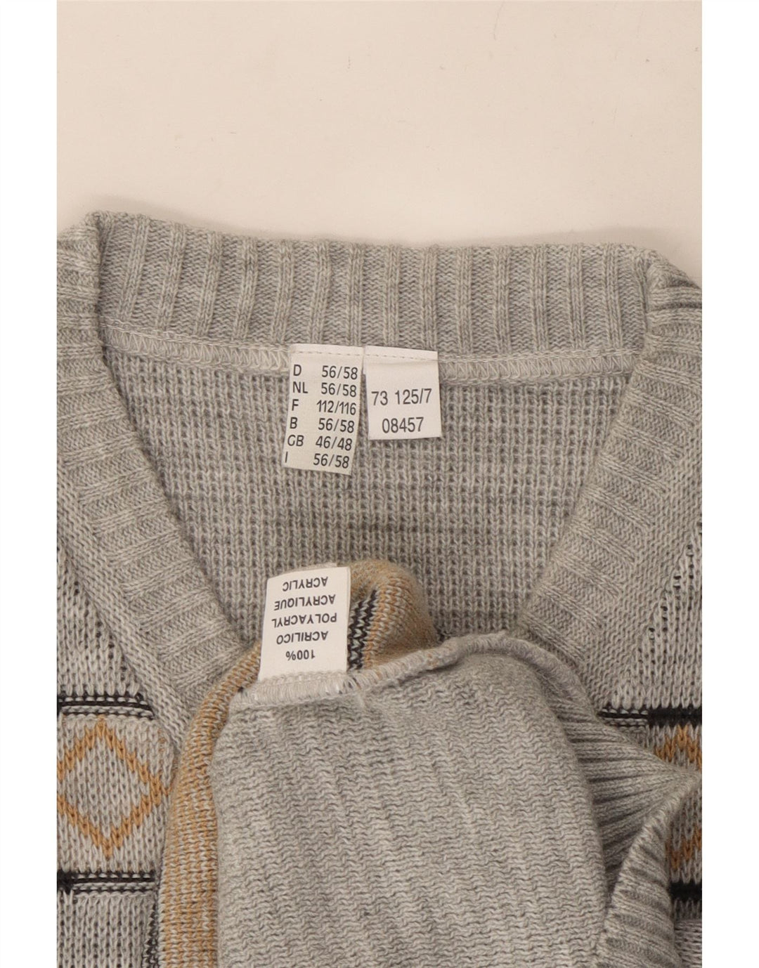 VINTAGE Herre V-hals sweater UK 46/48 2XL Grå Argyle/Diamond