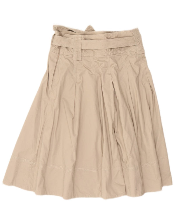 Zara Womens Pleated A-Line Skirt Medium W28  Beige Cotton