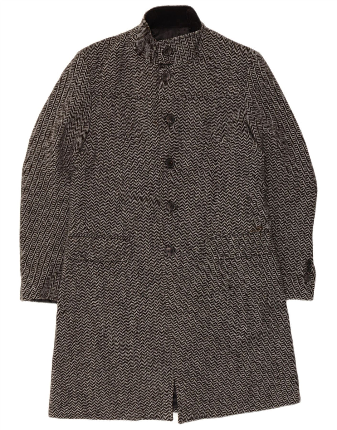 Zara Herre Longline Classic Fit Overfrakke UK 40 Large Grey Herringbone