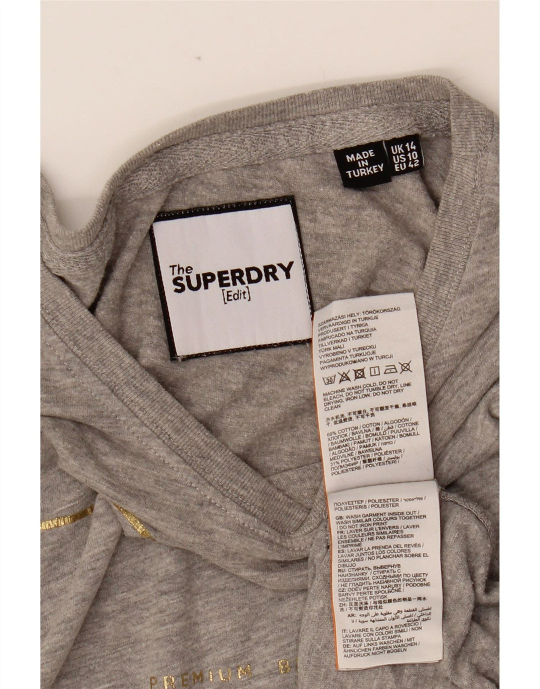 SUPERDRY Grafisk T-shirt top til kvinder UK 14 Stor grå bomuld