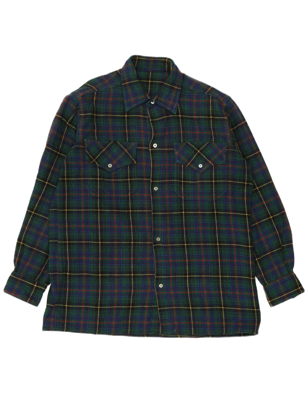 Vintage flannelskjorte til mænd, stor grøn ternet