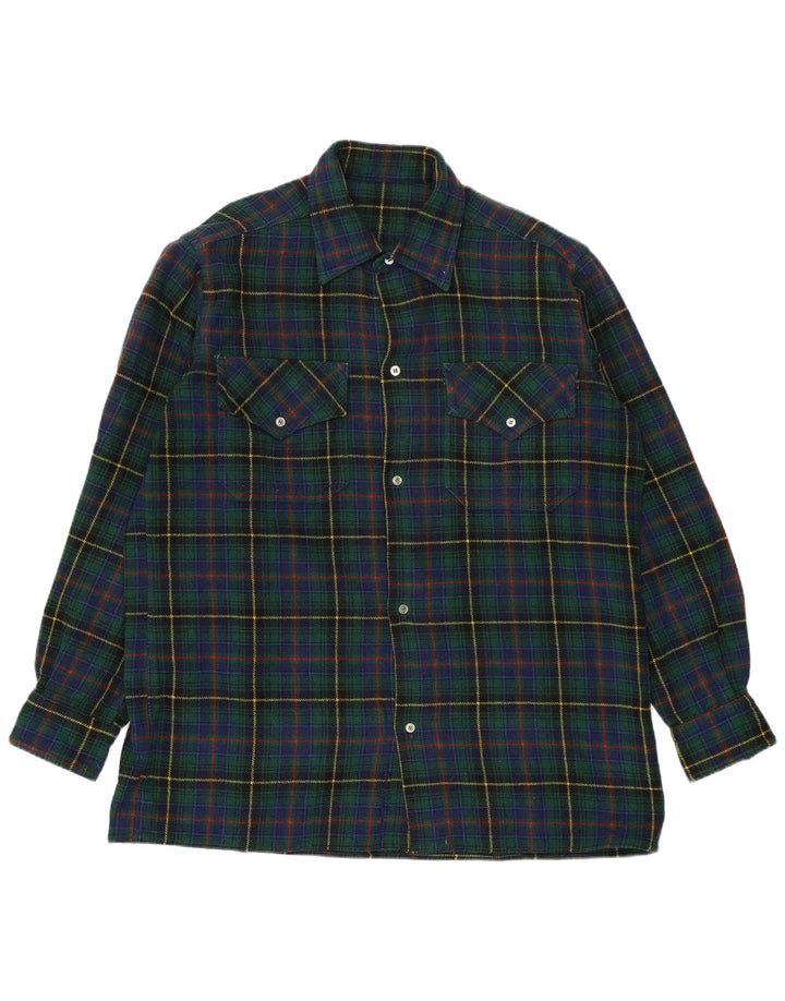 Vintage flannelskjorte til mænd, stor grøn ternet