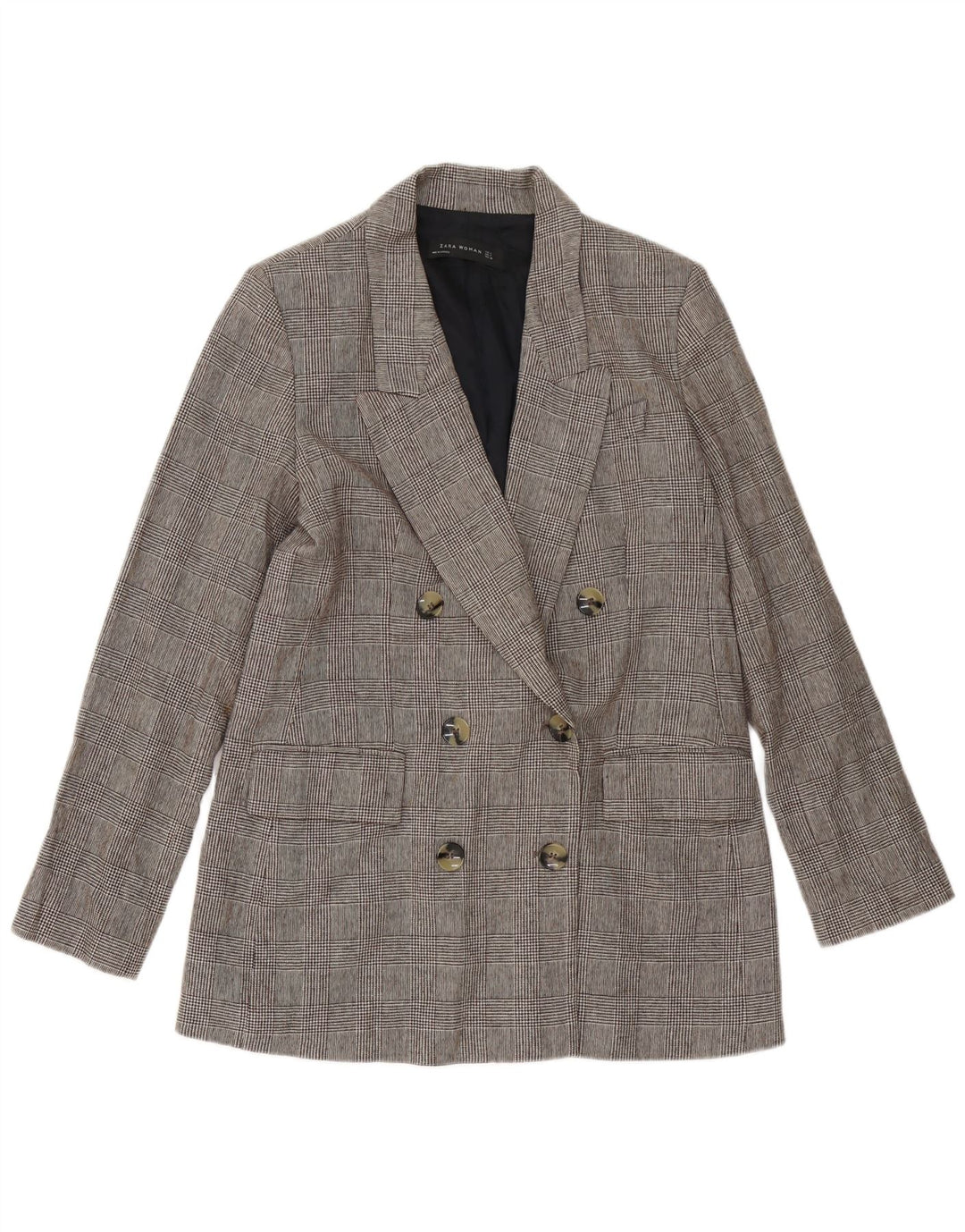 ZARA dobbeltradet blazerjakke til kvinder UK 14 Medium Grey Houndstooth