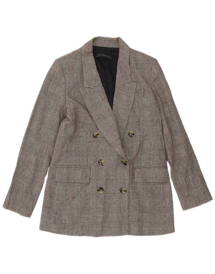 ZARA dobbeltradet blazerjakke til kvinder UK 14 Medium Grey Houndstooth
