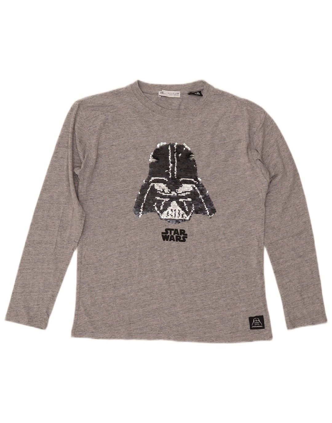 ZARA piger grafisk top langærmet 11-12 år grå bomuld