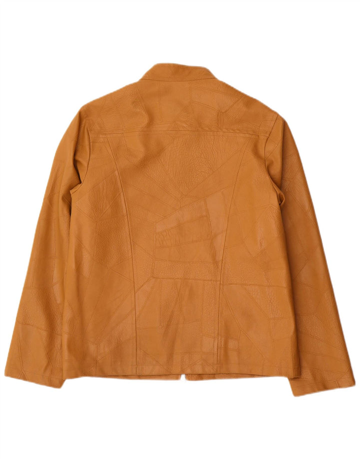 Vintage Dame imiteret læderjakke UK 14 Large Beige Patchwork Polyvinyl