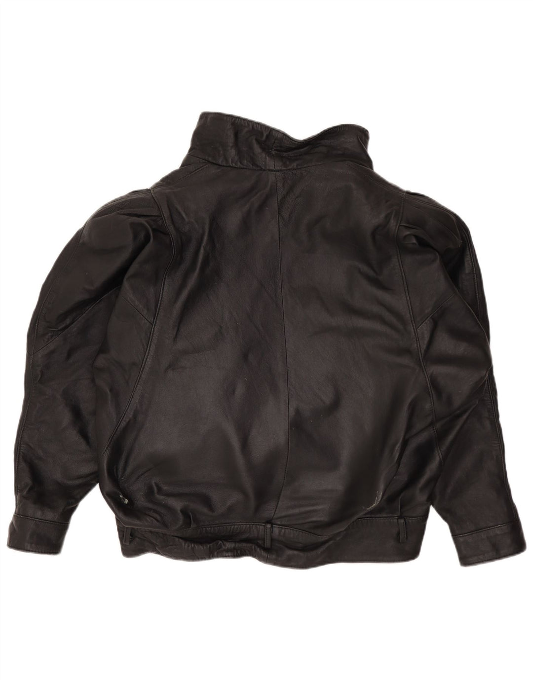VINTAGE Oversized læderjakke til kvinder UK 14 Medium Sort