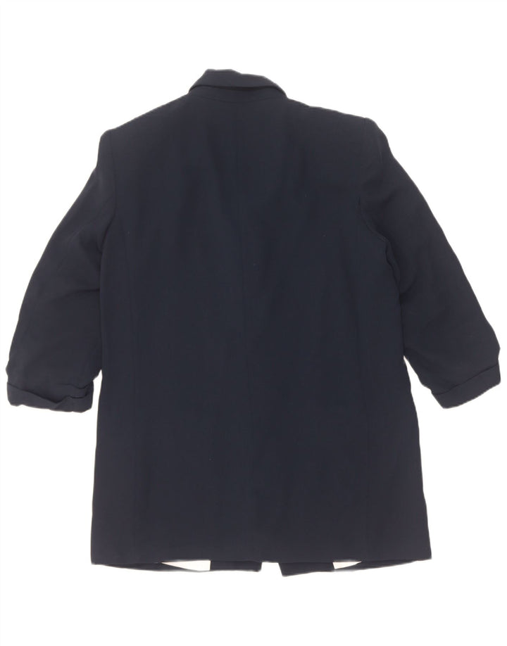 Zara Dame 3/4 ærmet åben blazerjakke UK 14 Medium Navy Blue Polyester